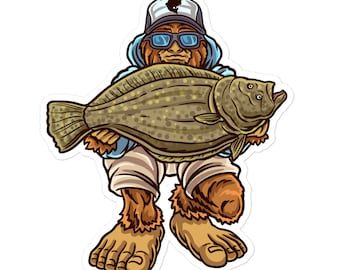 Bigfoot Flounder Fishing Sticker - Decal for Avid Anglers and Outdoor Lovers | Waterproof Vinyl Decal for Tackle Boxes, Laptops, and More