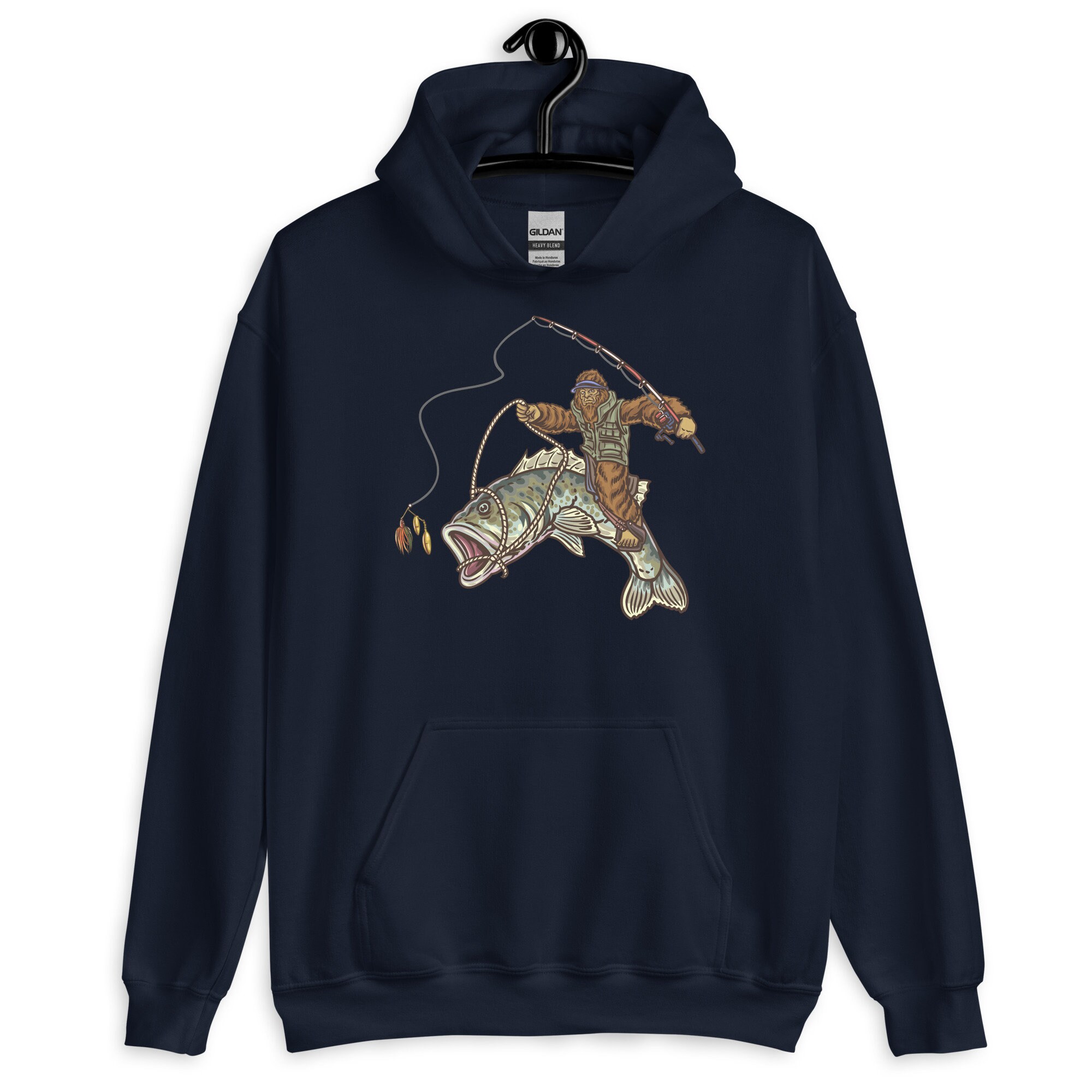Bigfoot Fisherman Hoodie - Largemouth Bass Graphic Design - Etsy