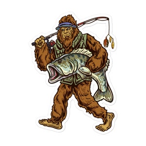 Largemouth Bass Fishing Sticker , Bigfoot Fishing Sticker , Fishing Sticker , Fishermen Sticker , Fishing Decal , Bigfoot Decal