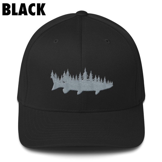 Muskie Fishing Flexfit Hat, Pine Forest Design (stretch Fit S-L