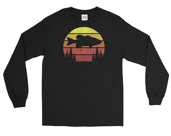 Koszulka wędkarska Retro Sunset Bass: bawełniana koszulka z długim rękawem