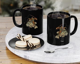 Bigfoot-koffiemok: kleurrijke Sasquatch en Bluegill, keramiek, vaatwasmachinebestendig
