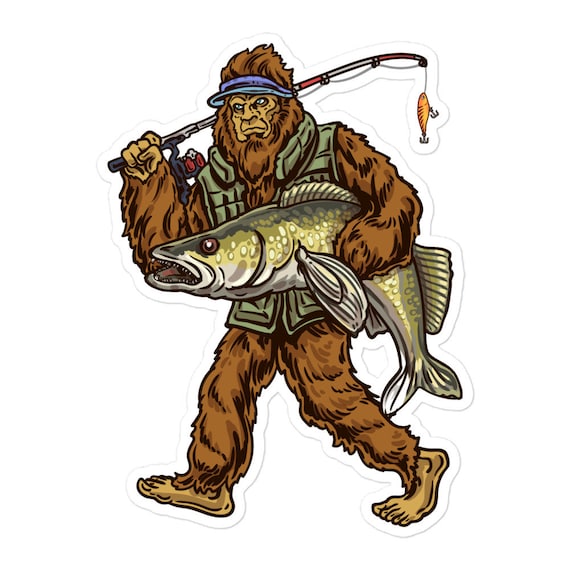 Walleye Fishing Sticker , Bigfoot Fishing Sticker , Fishing Sticker , Fishermen  Sticker , Fishing Decal , Bigfoot Decal , Bigfoot Sticker 