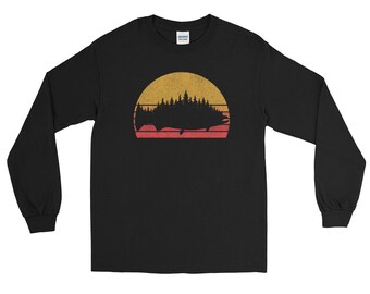 Retro Salmon Fishing Shirt: Long Sleeve Cotton Tee