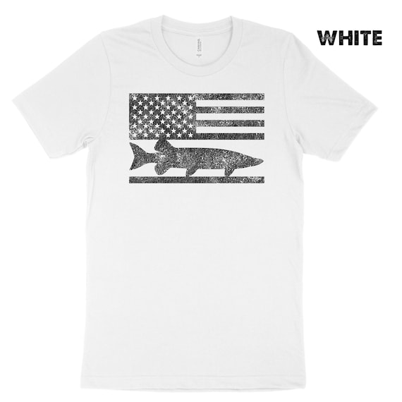 Muskie Fishing Shirt: Distressed Flag Graphic, Soft Cotton Tee