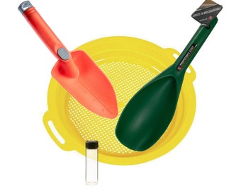 Metal Detecting Kit  - Plastic Sieve, Hand Shovel, Scoop & Vial -  Treasure Hunting