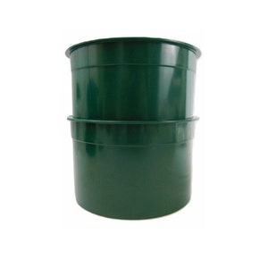 May include: Two green plastic plant pots stacked on top of each other.