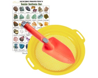Kit de tamiz de arena - Tabla de identificación de piedras preciosas, tamiz de 25 cm y pala manual - Tamiz para piedras en bruto