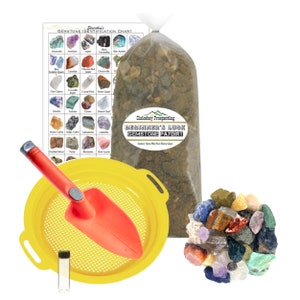 5 lb. Gem Mining Kit | 5 Pounds Gemstone Paydirt | Sieve | Gem ID Chart | Shovel | Vial | Rough Stone Mix