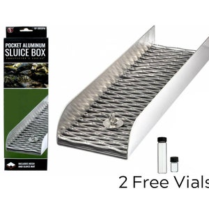 Pocket Aluminum Sluice Box - Mini Sluice with Mats & Mesh! + FREE Glass Vials