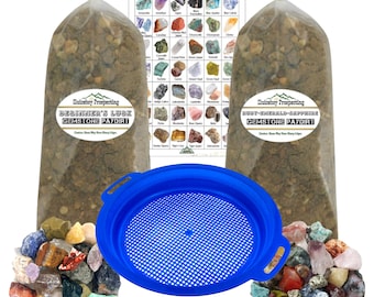 Gem Dig | 10 POUNDS Rough Gemstone Mix + Classifier, Sieve & Gem I.D. Chart | Gemstone Mining Paydirt