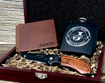 Groomsmen Gifts for Wedding, Best Man Gift, Groomsman Gift Set, Personalized Knife, Groomsmen Gift Box, Engraved Wallet, Monogrammed Flask |