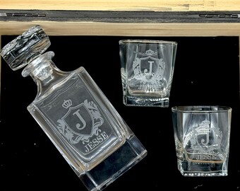 Personalized Whiskey Decanter Set for Husband or Boyfriend, Anniversary or Valentine’s Day Gift