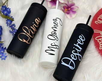 Personalized BRIDESMAID TUMBLERS with Lid and Matching Colored Straw for Bridesmaid Gifts
