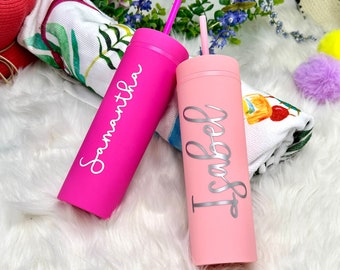 Personalized Acrylic Skinny Tumbler with Lid and Straw Gift for Bridesmaid Vacation Getaway