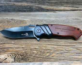 Anniversary Gifts, Happy Anniversary Knife, Personalized Gift For BoyFriend, Wood Handle Folding Knife, Gift for Dad, Engraved Knife