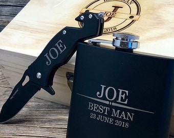 Pocket Knife - Groomsmen Gift Box - Groomsmen Gift - Flask - Groomsman Box - Personalize Flask - Groomsmen Knife  - Knife - Groomsman Gift