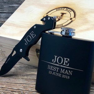 Groomsmen Gift - Groomsmen Gift Box - Flask - Groomsman Box - Personalize Flask - Groomsmen Knife - Pocket Knife - Knife - Groomsman Gift