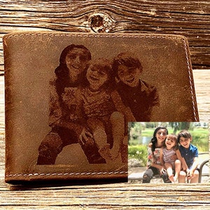 Regalo de cumpleaños para papá, Cartera de cuero con foto, Cartera de fotos, Cartera de cuero marrón, Cartera personalizada, Regalo de aniversario, Cartera de fotos