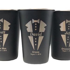Groomsmen Gift Personalized Black Stainless Steel Pint Glass Cup Custom ...