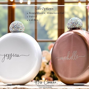 Bridesmaid Gifts - Personalized Rhinestone Lid Flask - Custom Bridesmaid Proposal Gift - Wedding Party Gift - Girls Trip Gifts Ideas