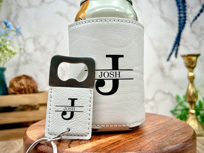 Personalized Can Cooler with Bottle Opener for Groomsmen Gifts Proposal Ideas White/Square