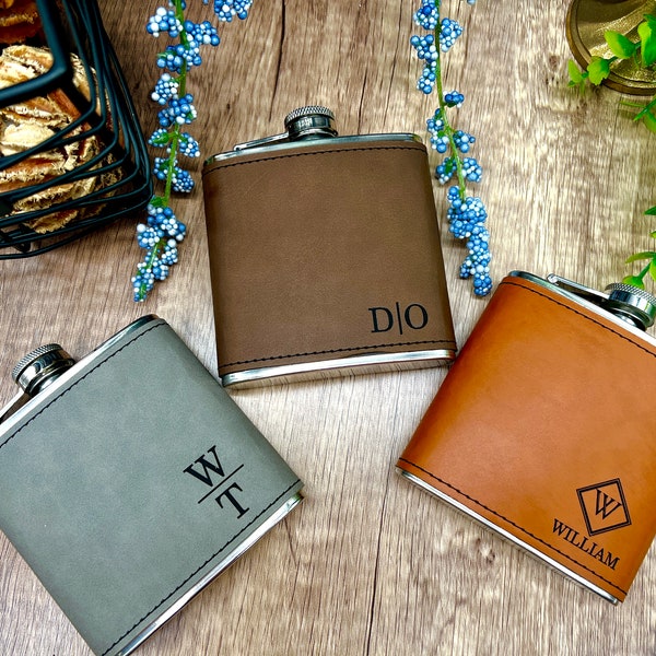 Personalized Flask for Men, Groomsman Gift, Leather Flask, Flask Personalized, Flasks, Bachelor Party Gifts