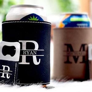 Personalized Can Cooler with Bottle Opener for Groomsmen Gifts Proposal Ideas Black/Square