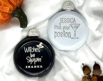 Personalized Halloween Flask - Round Flask with Halloween Designs - Engraved Halloween Flasks - Personalized Gifts - Halloween Drinkware