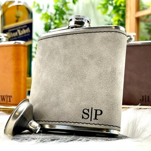 Engraved Leather Wrapped Personalized Flasks Groomsmen Gift for Him