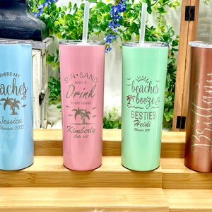 Personalized TUMBLER 20 oz Skinny Tumbler with Lid and Straw Insulated Mug Gift for Her