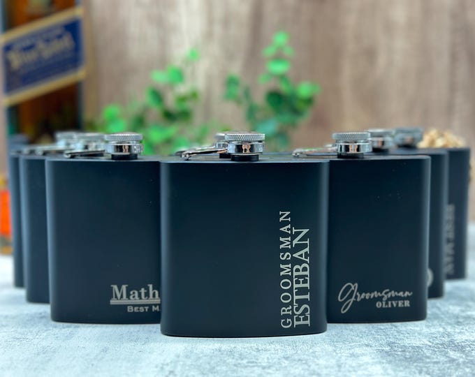 Personalized Groomsmen Flasks, Best Man Gift, Custom Black Flask for Best Man, Black Hip Flask, Groomsmen Gifts, Gifts for Wedding Party