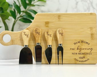 Personalized Charcuterie Board with Name, Custom Housewarming Gift for Couple or Family, Cheese Board with Optional Tools for New Home