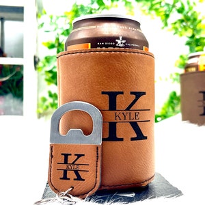 Personalized Can Cooler with Bottle Opener for Groomsmen Gifts Proposal Ideas Chestnut/Round
