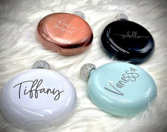 Rhinestone Flask for Bridal Party, Personalized Bridesmaid or Girls Trip Gift