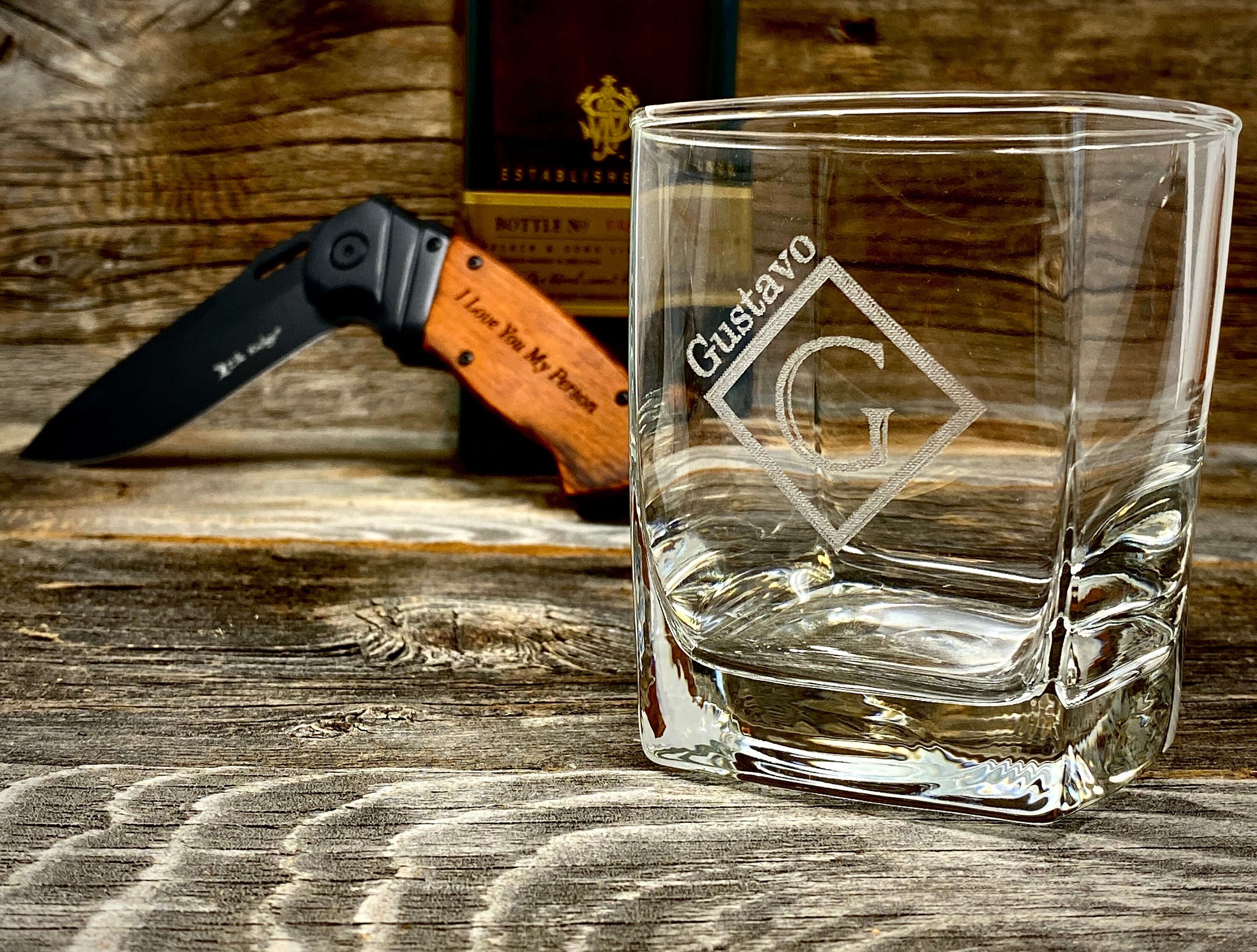 Whiskey Glasses Gift Set Whiskey Glass With Pocket Knife Etsy
