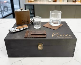 Groomsman Proposal Gift Box – Luxury Groomsmen Proposal Set with Flask, Knife & Wallet