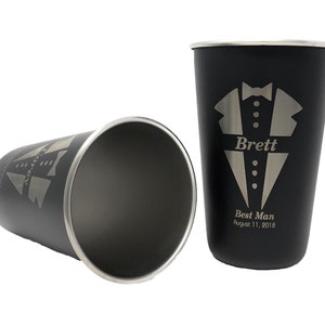 Groomsmen Gift Personalized Black Stainless Steel Pint Glass Cup Custom ...