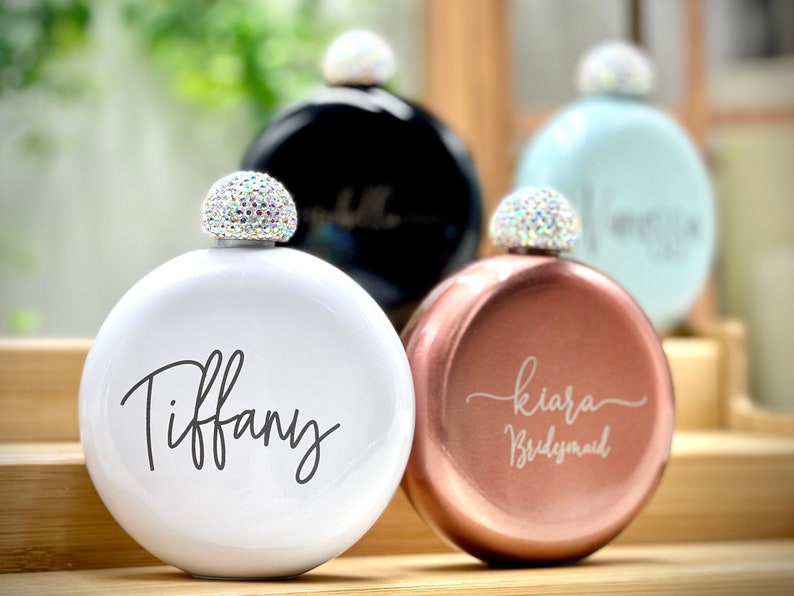 Personalized Round Flasks with Rhinestone Lid for Bridesmaid Gifts image 6