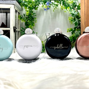 Personalized Round Flasks with Rhinestone Lid for Bridesmaid Gifts image 7