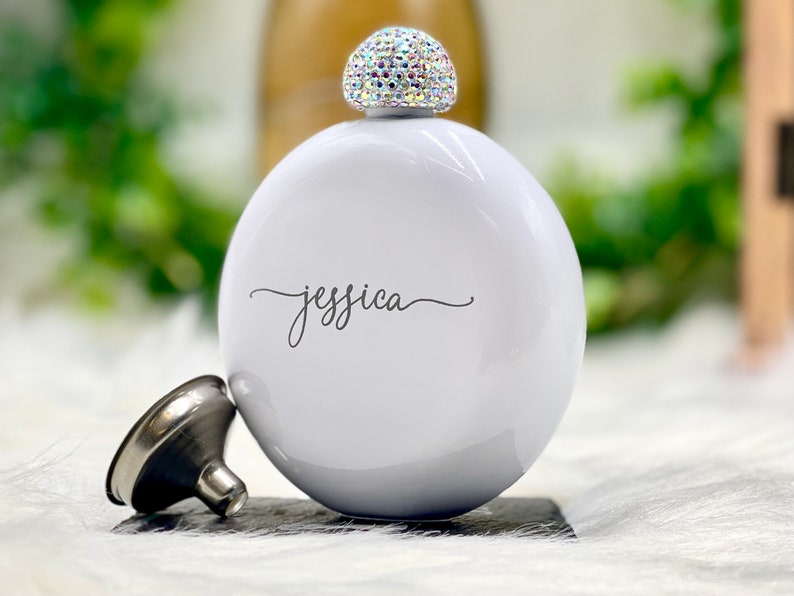 Personalized Round Flasks with Rhinestone Lid for Bridesmaid Gifts image 5