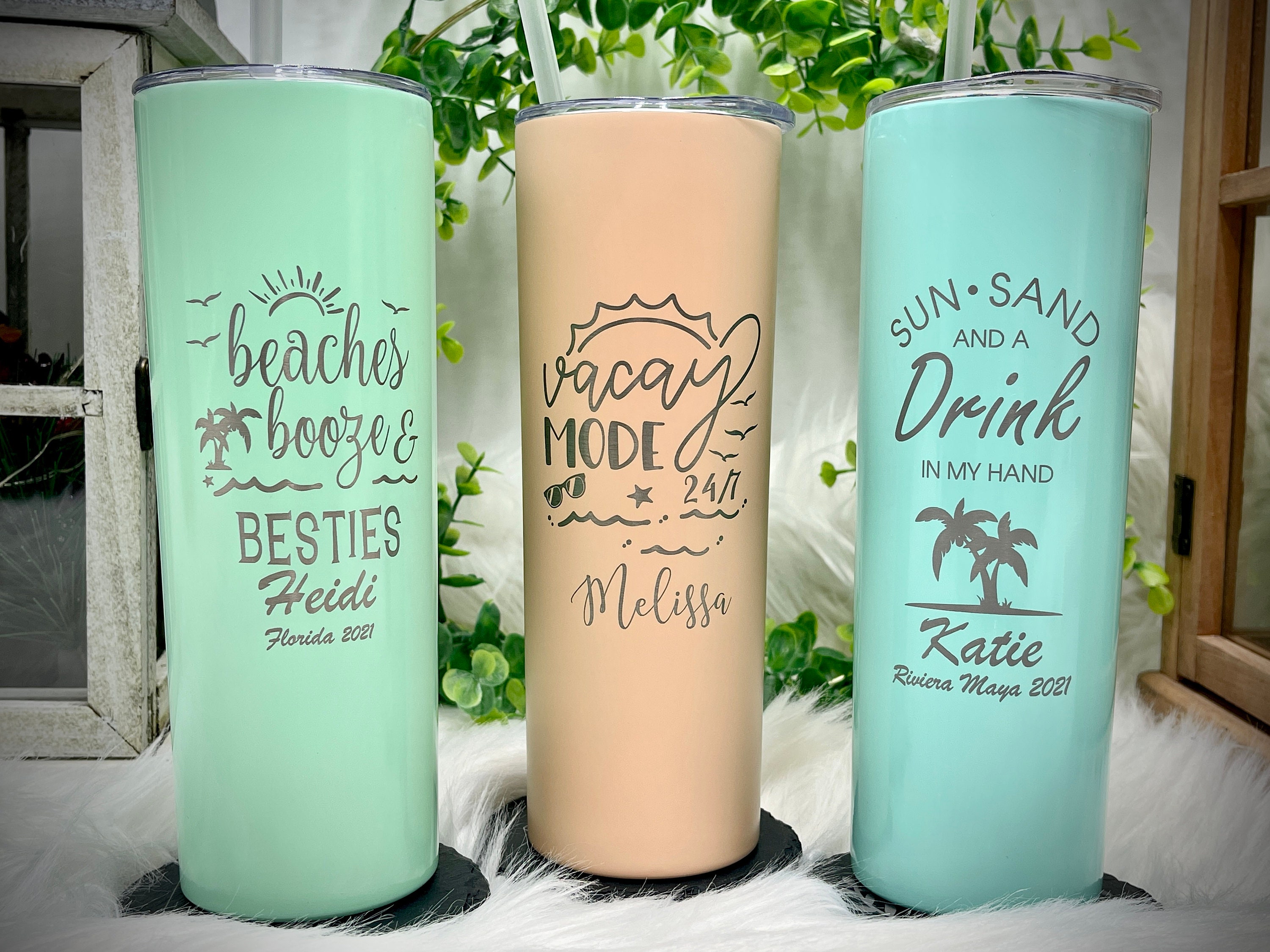 Personalized Vacation Tumblers With Straw, Design: FM13 - Everything Etched