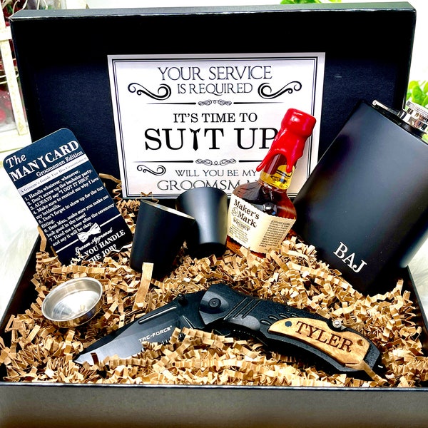 Groomsmen Proposal Gift Box, Groomsmen Gift, Groomsmen Gift Box, Groomsman Gift, Groomsman Gift Box Set, Pocket Knife, Groomsman Flask Gift