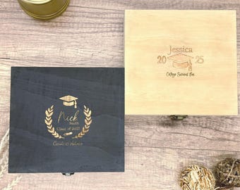 Personalized Graduation Keepsake Box – Custom Engraved Wooden Memory Box for 2025 Grad Gift – Engraved Wood Box – Gift for Class of 2025