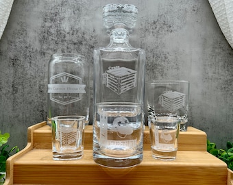 Personalized Business Logo on Glassware, Gift for employees and clients with custom logo, Shot glass, Whiskey Glass, Decanter, Can glass