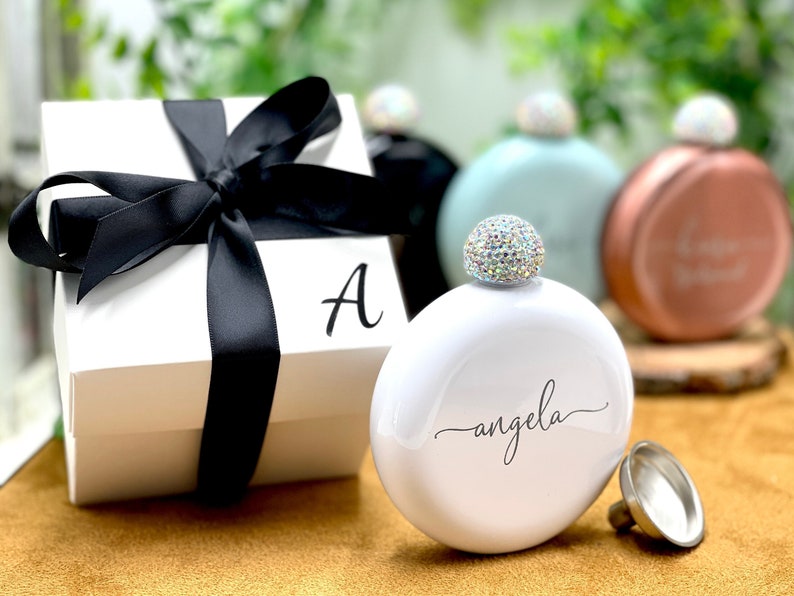 Personalized Round Flasks with Rhinestone Lid for Bridesmaid Gifts image 4