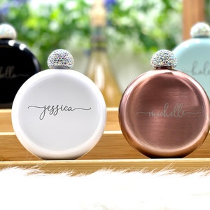 Personalized Round Flasks with Rhinestone Lid for Bridesmaid Gifts image 8