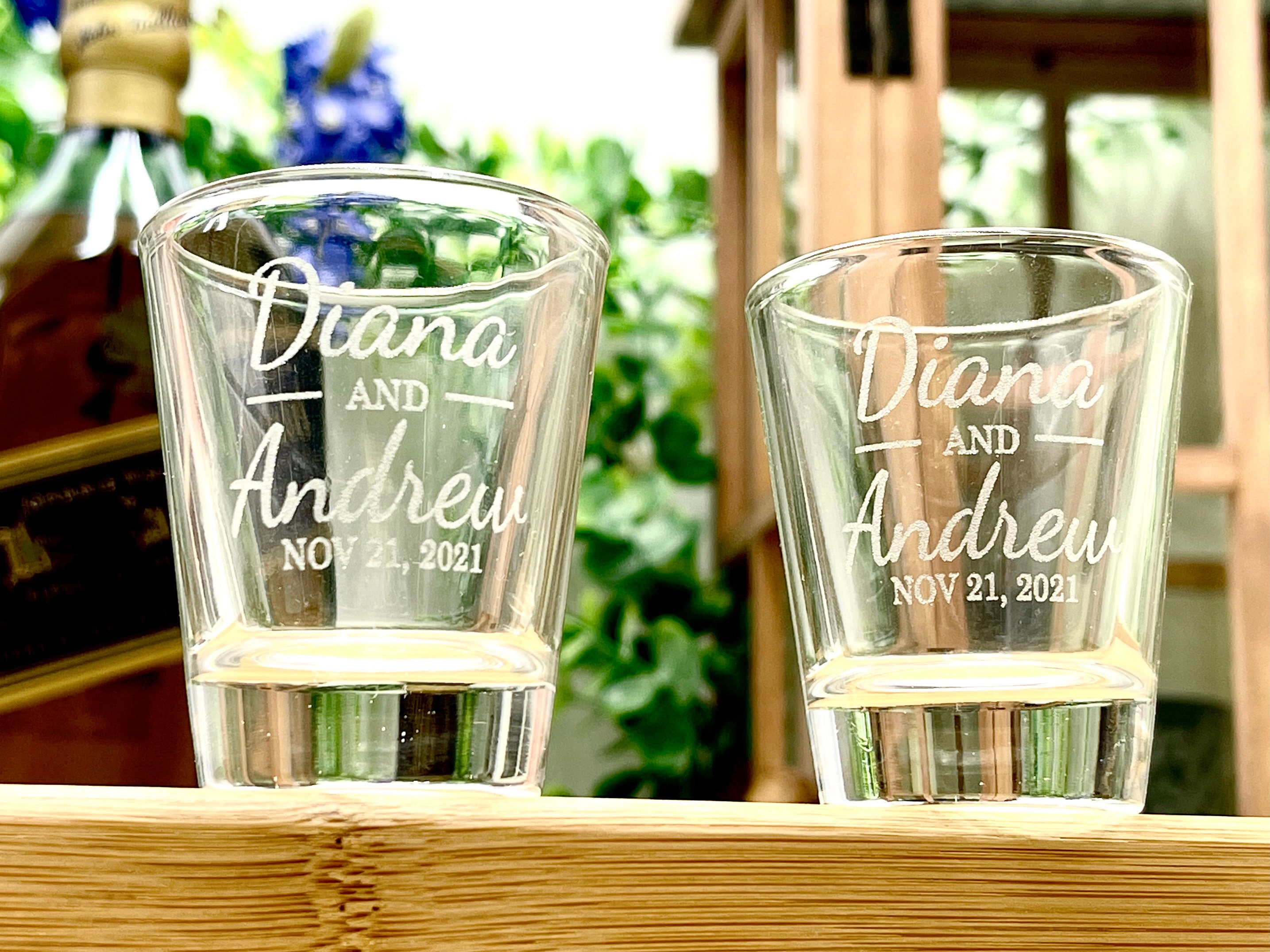 Personalized Wedding Favor Shot Glasses Engraved With Bride and Groom Personalized Wedding Favor Shot Glasses Engraved With Bride and Groom