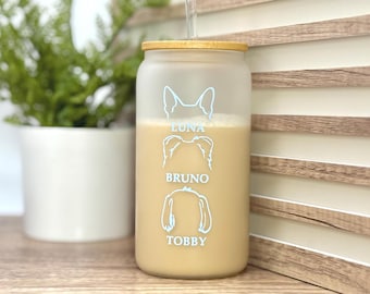 Custom Dog Can Glass – Personalized Pet Name & Breed Outline – Dog Lover Gift – Dog Breed Line Art – Gift for Dog Dad or Mom