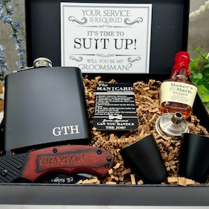 Groomsmen Proposal Gift Box, Groomsmen Gift, Groomsmen Gift Box, Groomsman Gift, Groomsman Gift Box Set, Pocket Knife, Groomsman Flask Gift Red/Black